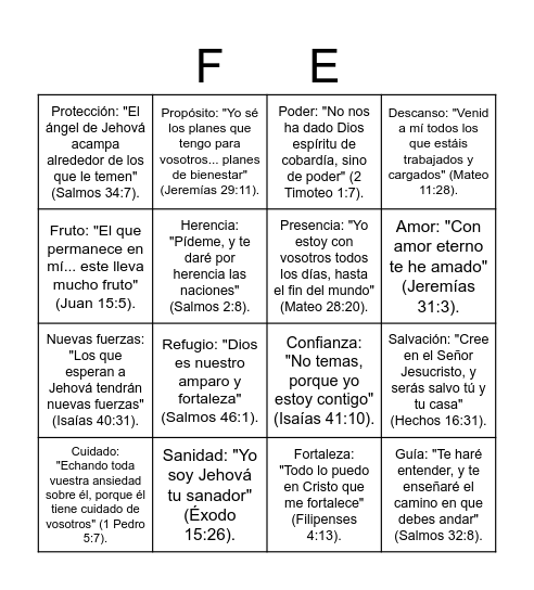 BINGO DE PROMESAS Bingo Card