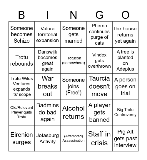 trout server bingo (big 26) Bingo Card
