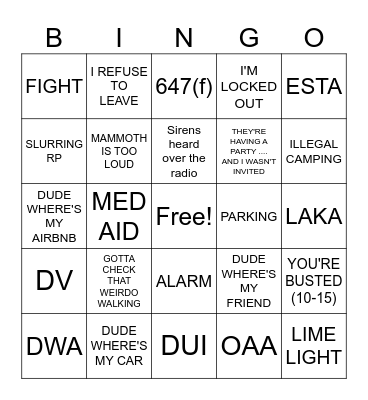 NEW YEARS EVE Bingo Card