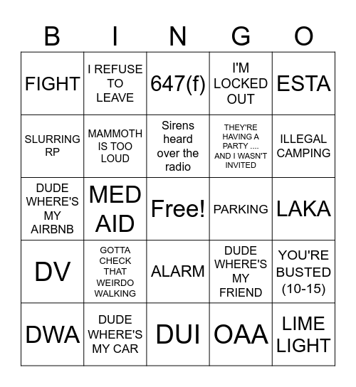 NEW YEARS EVE Bingo Card