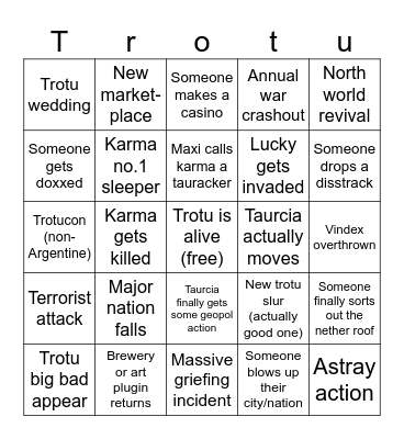 Trotu bingo 2026 Bingo Card