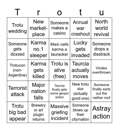 Trotu bingo 2026 Bingo Card