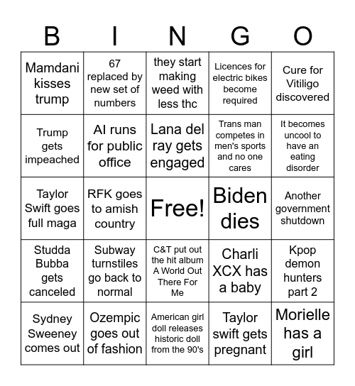 Teshuva's 2026 Bingo card Bingo Card