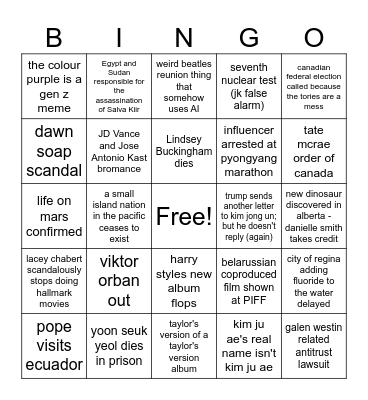 riley's 2026 bingo Card