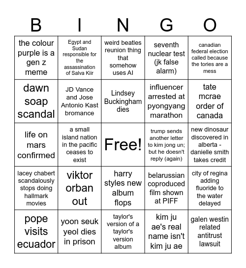 riley's 2026 bingo Card