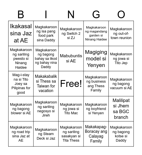 Calayag 2026 Bingo Card