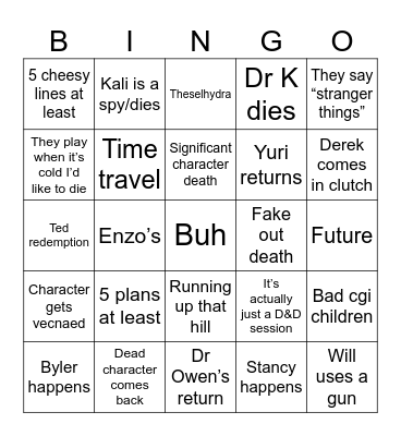 Stranger Bingo Card