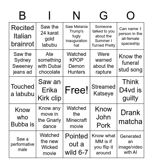 2025 Bingo Card