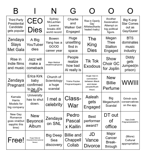 2026 Bingo Card Bingo Card
