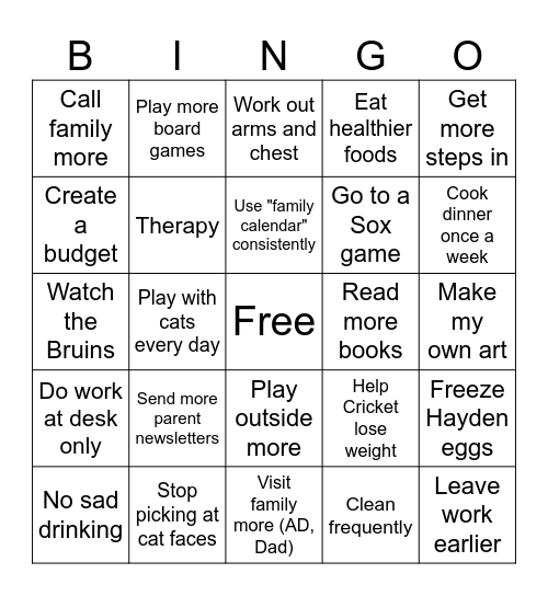 Resolution Bingo 2026 Bingo Card