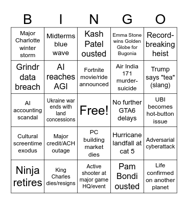 Dan's 2026 bingo card Bingo Card