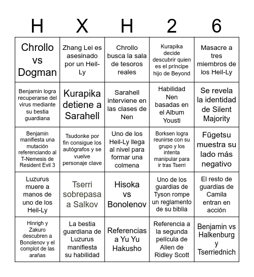 HUNTER X HUNTER 2026 Bingo Card