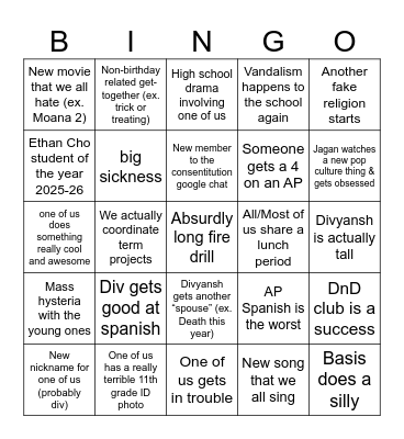 2026 Stuff happening Bingo Card