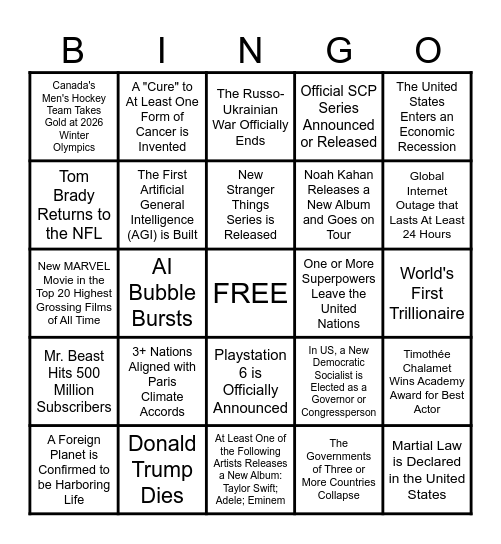 NE 2026 Bingo Card Bingo Card