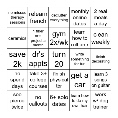 goals/vision board Bingo Card