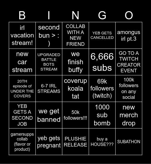 STREAM 2026 BINGO CARD Bingo Card