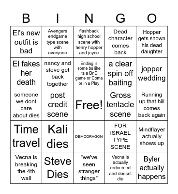 stranger things last episode Bingo Card