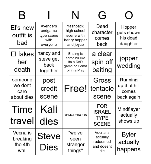 stranger things last episode Bingo Card