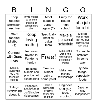 In 2026, I should... Bingo Card