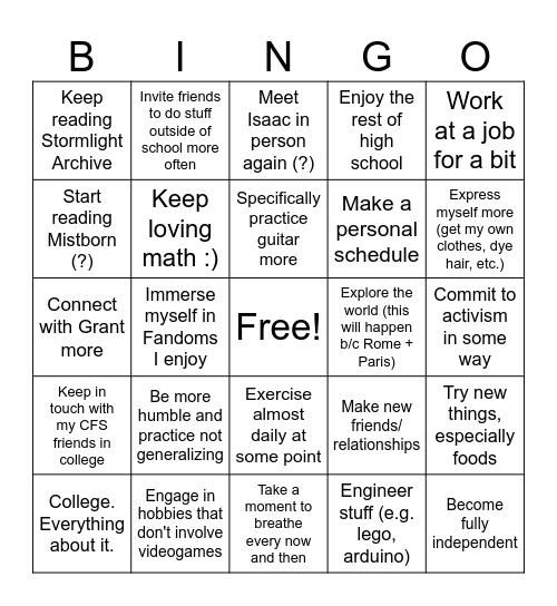 In 2026, I should... Bingo Card