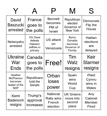 2026 Political Predictions + Other Stuff Bingo Card