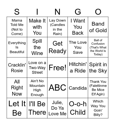 1970 SINGO CARD Bingo Card
