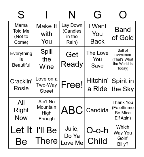 1970 SINGO CARD Bingo Card