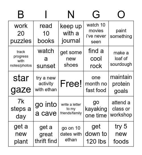 McKenzie’s 2026 Bingo Card
