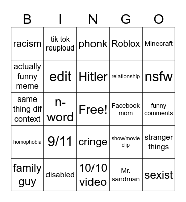 Instagram bingo Card