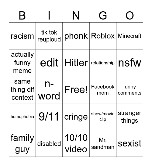 Instagram bingo Card