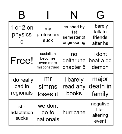evil bingo Card