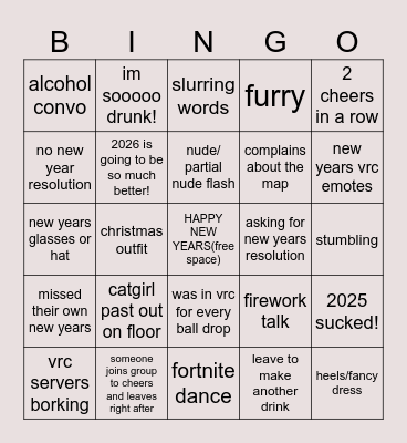 NYE VRC BINGO BOINGO Bingo Card