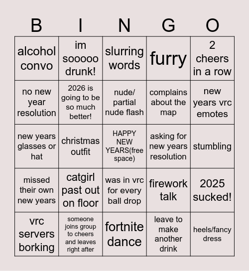 NYE VRC BINGO BOINGO Bingo Card