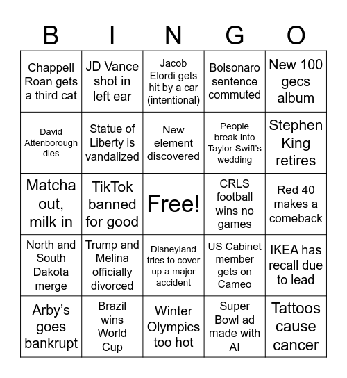 2026 Bingo Card