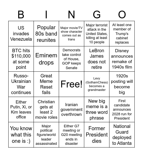 2026 Bingo Card Bingo Card