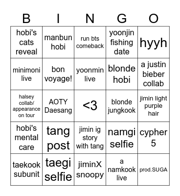 BTS 2026 predictions Bingo Card