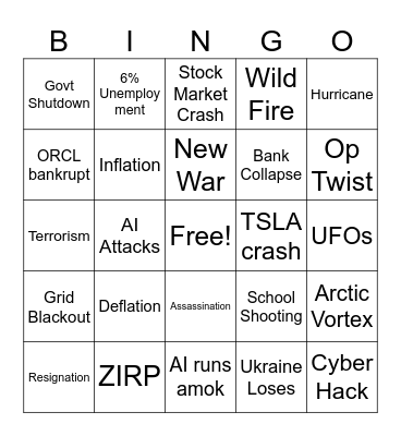 2026 Prediction Bingo LF Bingo Card