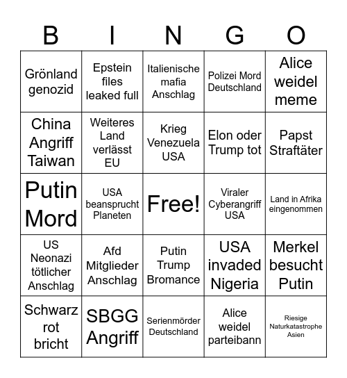Politics Bingo Card