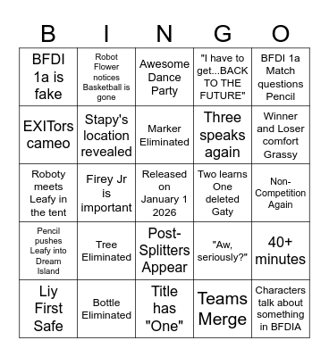 TPOT 21 Bingo Card
