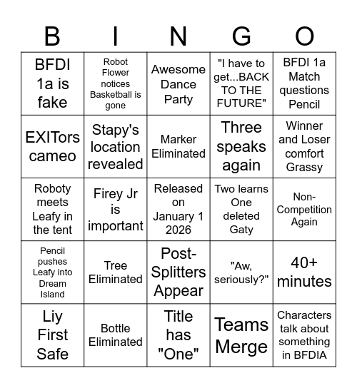 TPOT 21 Bingo Card