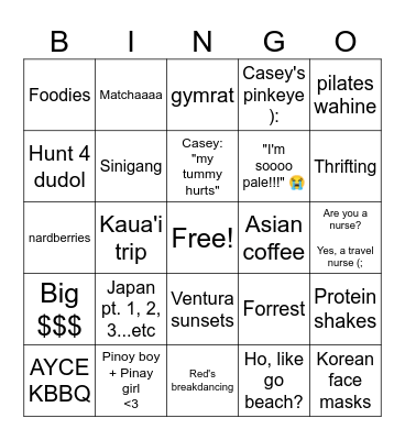 Letty's New Year's Bingo🥂🎇🎄(Casey & Red-themed) Bingo Card