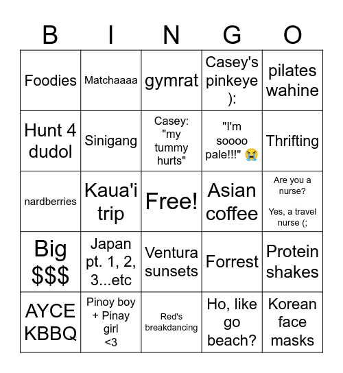 Letty's New Year's Bingo🥂🎇🎄(Casey & Red-themed) Bingo Card