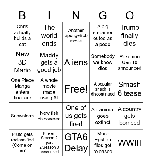 2026 Bingo Card