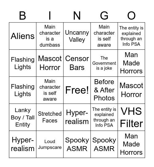 analogue horror bingo Card