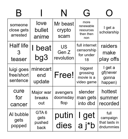2026 Bingo Card
