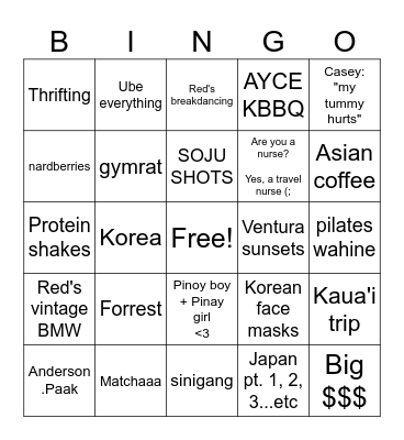 Letty's New Year's Bingo🥂🎇🎄(Casey & Red-themed) Bingo Card
