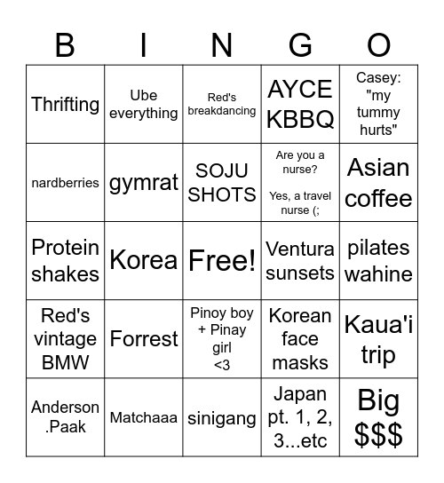 Letty's New Year's Bingo🥂🎇🎄(Casey & Red-themed) Bingo Card