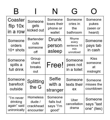 New Years Eve Bingo Card