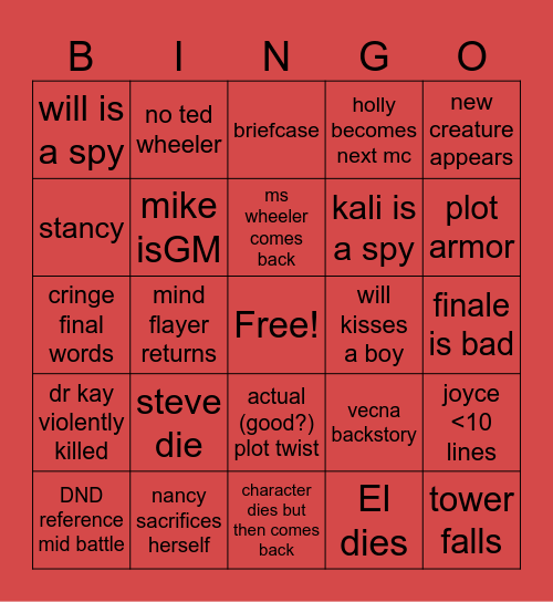 stranger things finale Bingo Card