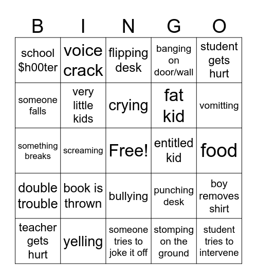 school crashouts Bingo Card